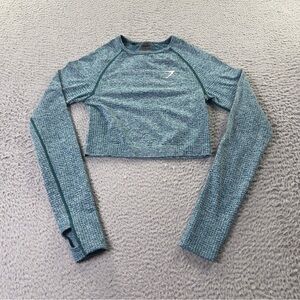 Gymshark Cropped Top Women XS Blue Training Long Sleeve Athletic Workout Gym